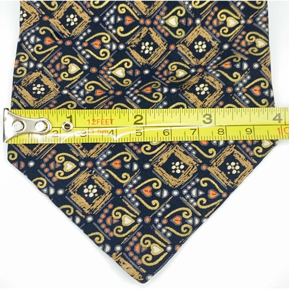 BRIONI Roma Black Gold Orange Gray Tie Mens Hearts Circles Art Necktie 60
